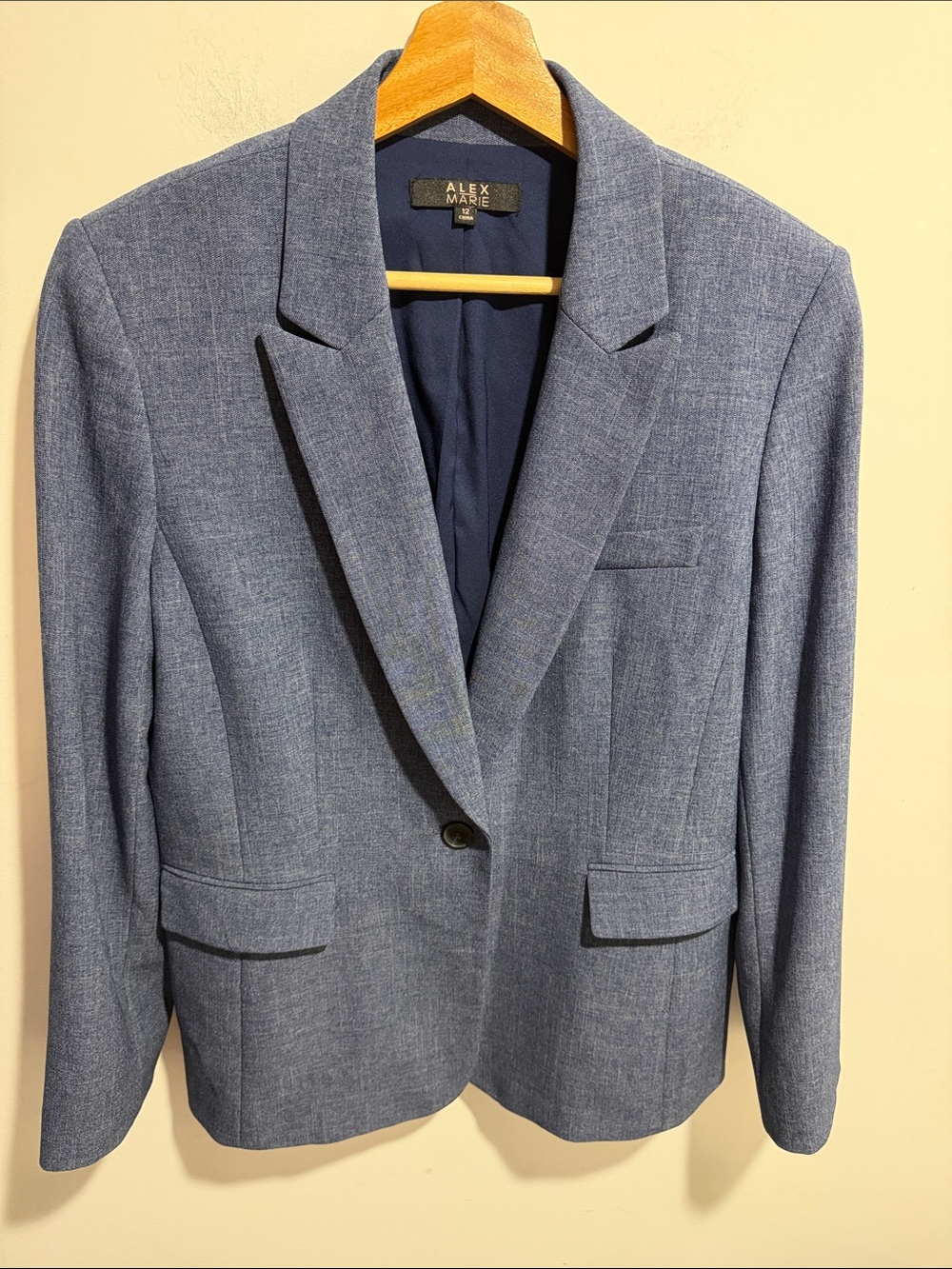 Alex Marie Heathered Blue Single-Button Blazer Size 12